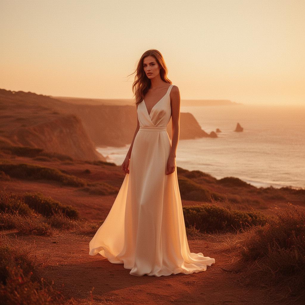 Robe crème fluide dans la lumière dorée